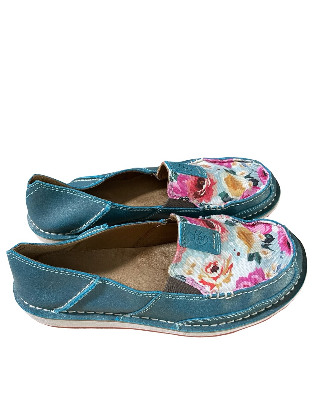 Ariat Cruiser slip on shoe flat loafer pool blue floral pink yellow canvas 8 MED - Picture 3 of 16